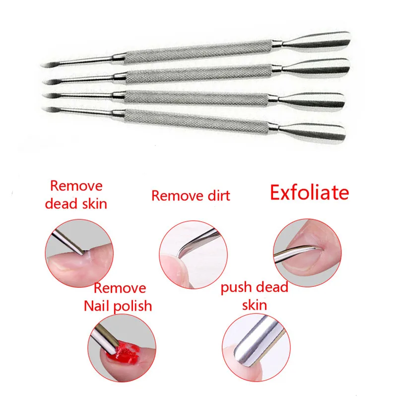 

4 pcs Stainless Steel Nail ArtCuticle Pusher Spoon Remover Quartz Scrub Stone Nail Files Buffer Manicure Nail Art Tool Nail Care