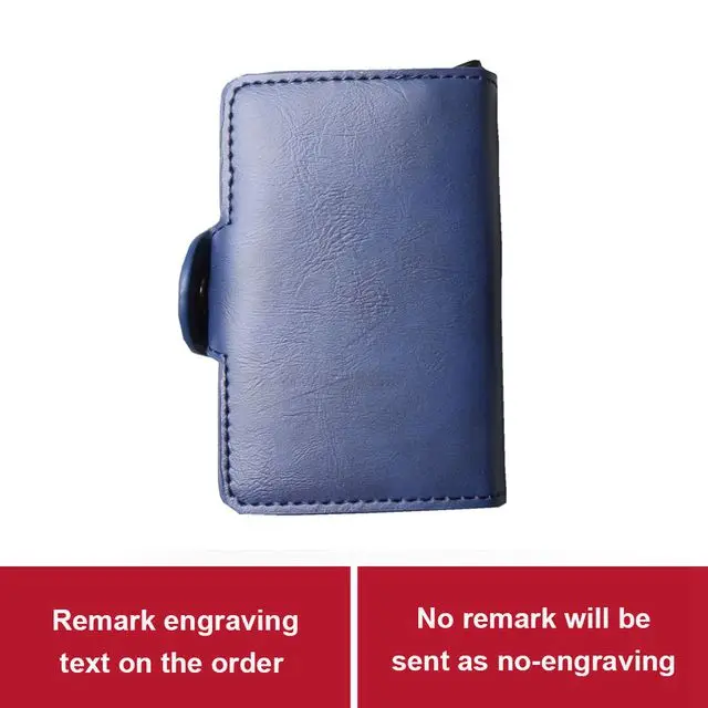 Лазерная гравировка мужская двойная алюминиевая ремка для телефона кожаный держатель кредитной карты RFID металлический кошелек автоматический всплывающий Противоугонный кошелек ID - Цвет: Синий