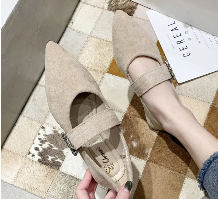 New Style Ladies Flat Shoes Crystal Pointed Toe Open Toe Sexy V-mouth Casual Ballet Flat Shoes Ladies Weekend Fashion Shoes