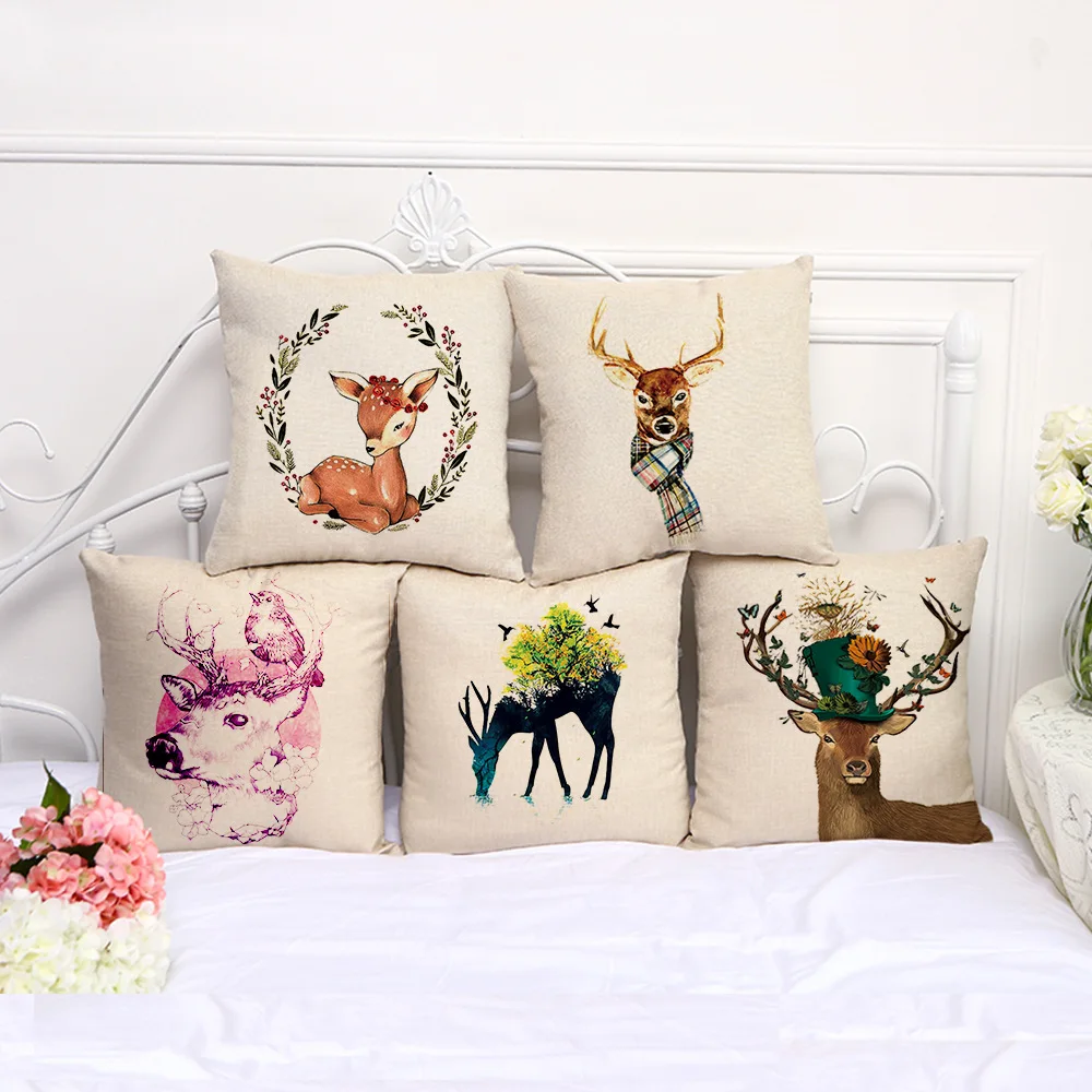 

Pillowcase elk cushion printed cover 45*45 sofa cushions Pillow cases Polyester home decor pillow covers kd-0026