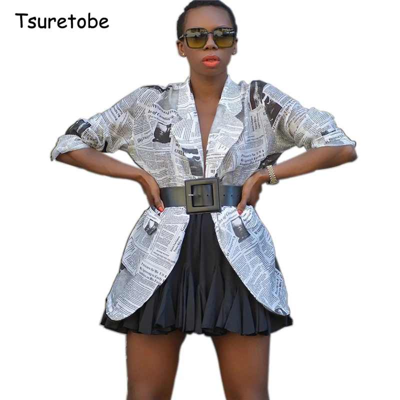 Tsuretobe Autumn Newspaper Printed Jacket Woman Long Sleeve Letter