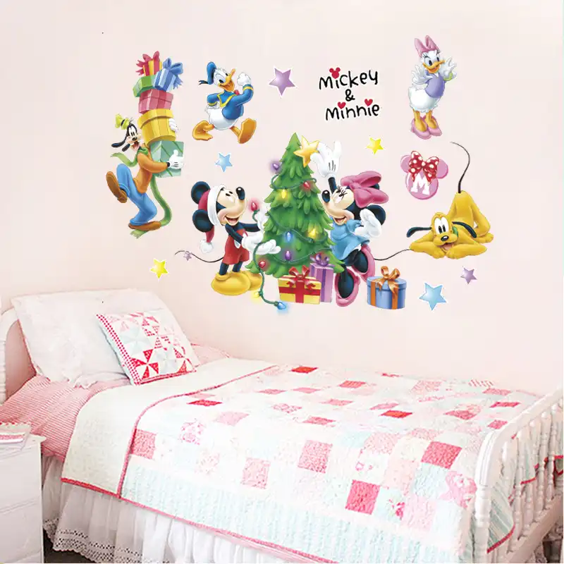 ディズニーミッキーミニーダックグ壁ステッカーキッズルームの家の装飾漫画クリスマス壁デカール Pvc 壁画アート Diy ポスター ウォール ステッカー Aliexpress