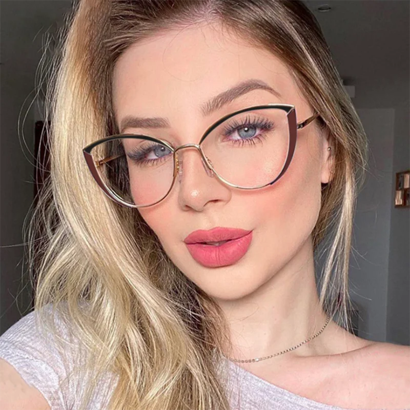 Anti-blue Light Cat Eye Prescription Spectacle Women Myopia Lens Photochromic Glasses Diopter 0 -0.5 -0.75 -1.0 -2.0 To -6.0 2