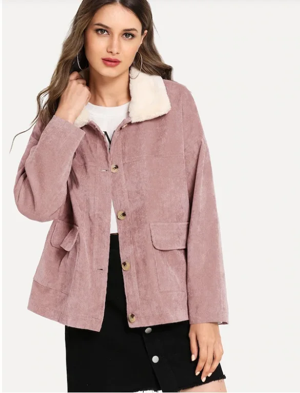 

GRUIICEEN A stylish thin coat for winter 2019 Corduroy multi-coloured wool collar coat hot style GY2019001