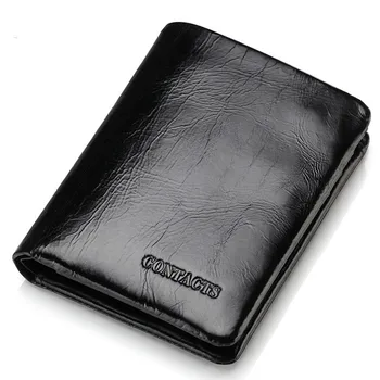 

Genuine leather men's wallet fashion soft oil wax leather short two-fold mini purses men card holder wallets