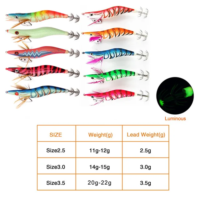 Señuelos De Calamar Fluorescentes Para Pesca Nocturna - Jigs Agua Salada, Varios Pesos (4g, 15g, 20g), Atrae Calamares Y Sepias