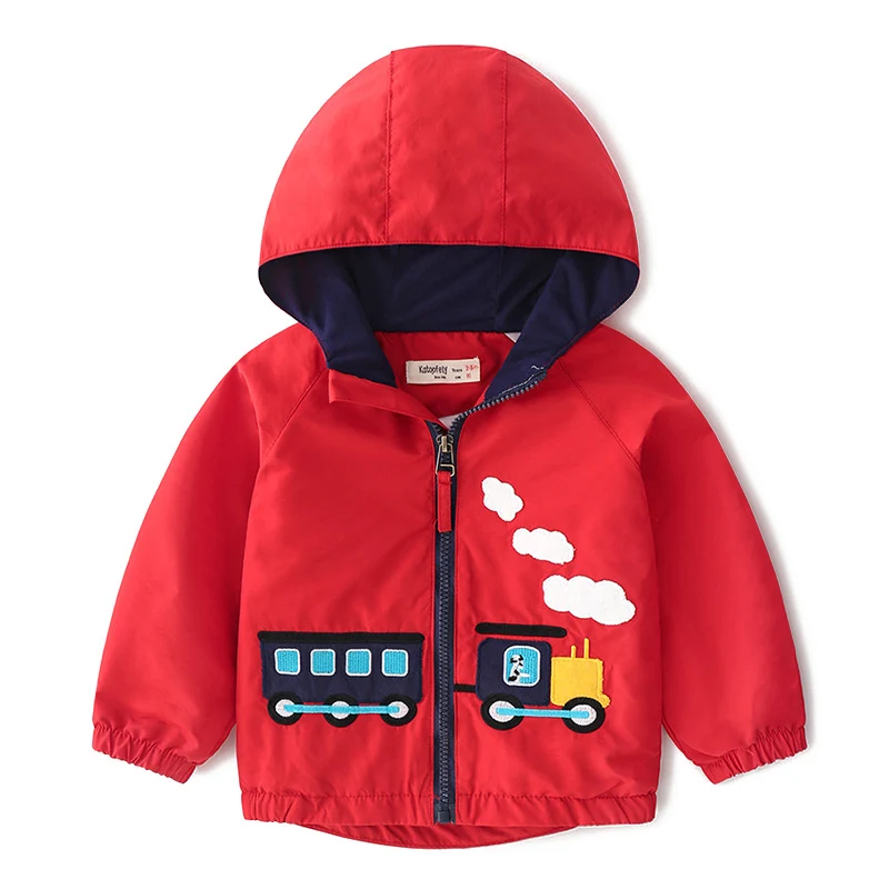 Children'S Jacket Hoodies Boys Windproof Long Sleeve Cartoon Train Red Windbreaker Kids Girls Outerwear Kids Wings Coats 4 Years - Цвет: red