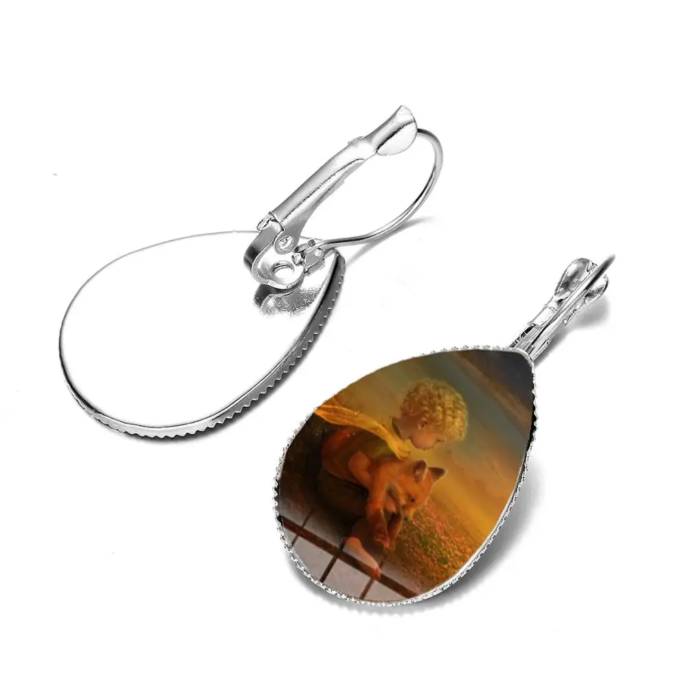 Style 9 SONGDA Brand Cute Little Prince Earrings Le Petit Prince Fairy Tale Cartoon Collection Glass Photo Cabochon Water Drop Earrings - Окраска металла: Style 9