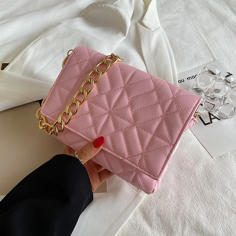 Branded Women's Shoulder Bags 2021 Metal Thick Chain Quilted Designer Purses And Handbag Women Clutch Bags Ladies Striped bag