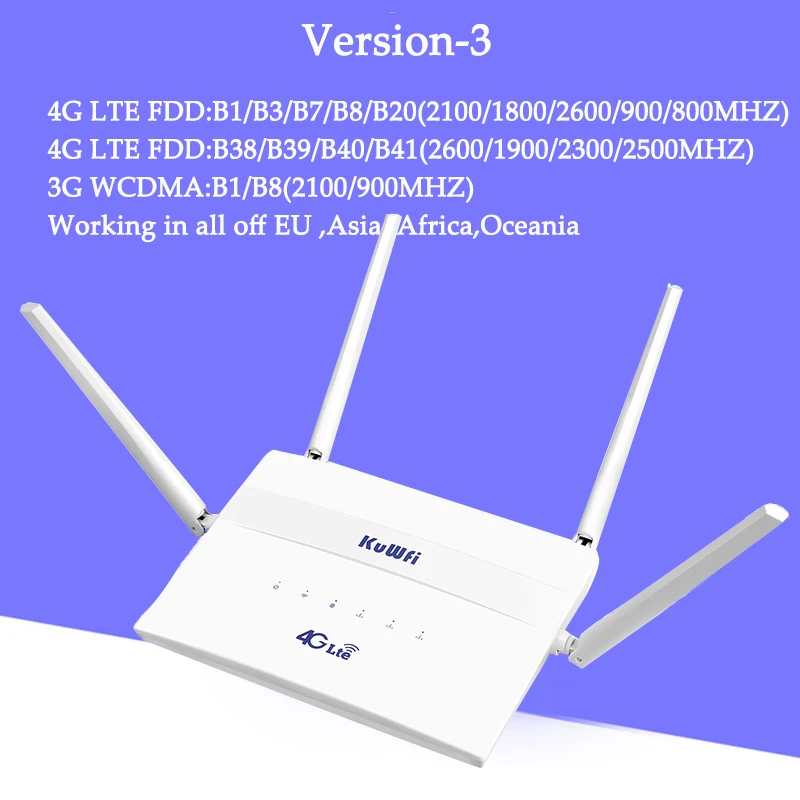 KuWFi 4G Wifi 300Mbps Không Dây SIM Router Có Khe SIM Modem Hỗ Trợ 32 Thành Viên Repeater 4 Ăng Ten VPN Thiết Lập wireless wifi router Wireless Routers