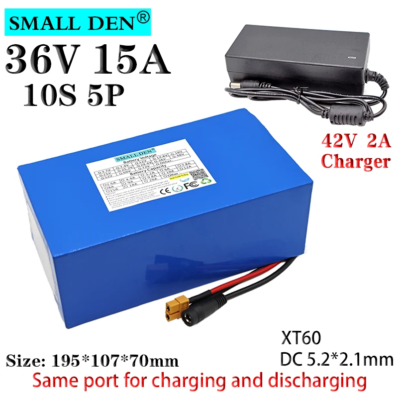 

36V 15Ah 18650 Lithium battery pack 10S5P 500W High power Electric Bike Scooter backup power Battery with 15A BMS+42V 2A Charger