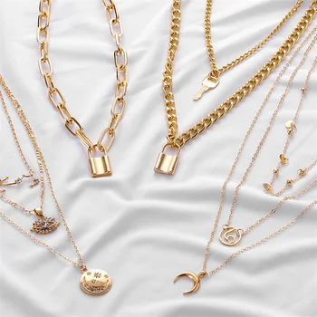 

Vintage Multi Layered Crystal Turkish Eye Star Necklace Fashion Gold Color Pendant Necklace Choker for Women Jewelry New 2020