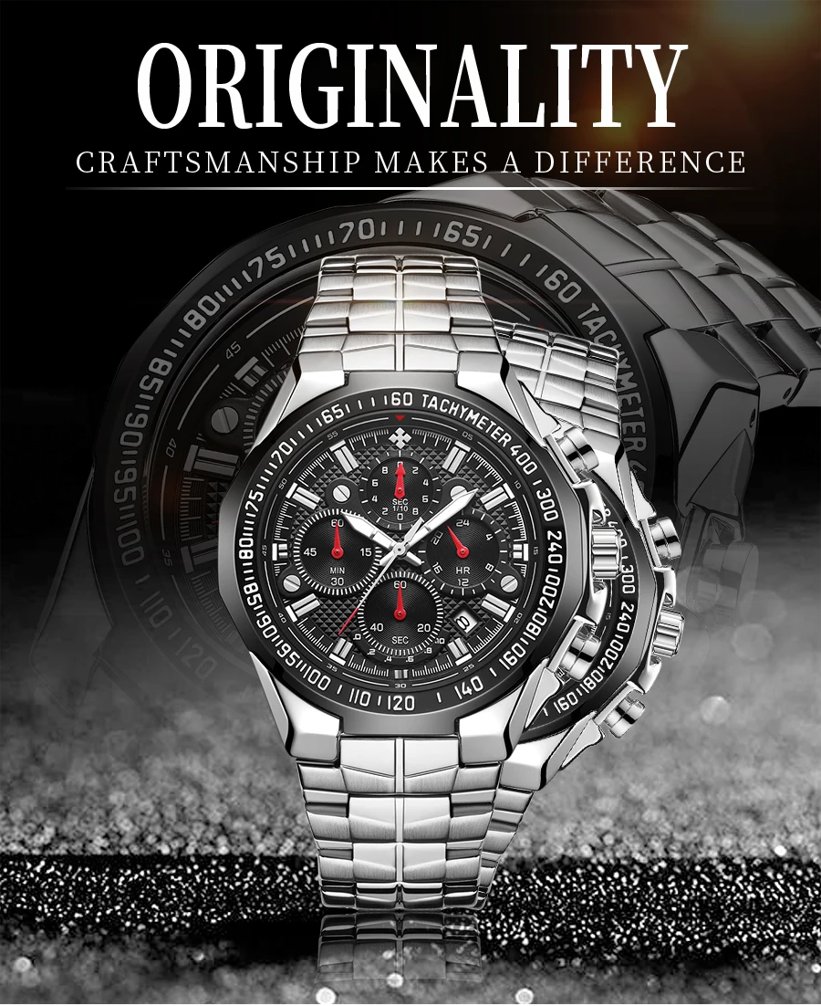 2021 WWOOR Men's Watch Top Brand Luxury Black Wrist watch Fashion Sports Chronograph steel Quartz Men Watches Relogio Masculino