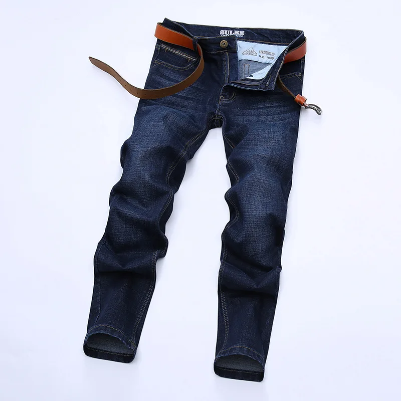 После сумки и кожаные мужские джинсы осень и зима темно-синие эластичные брюки-карандаши Slim Fit Мужские брюки высокого качества Busin