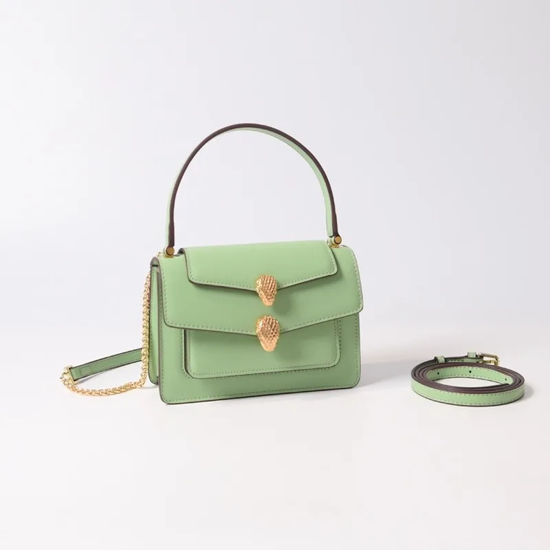 

Authentic Leather Women's Bag, New Fashion Enamel Double-snake-head Chain-bag Single-shoulder Small Square Bags
