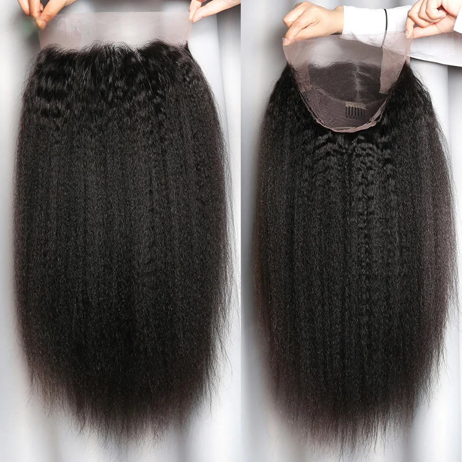 Alibele Yaki Kinky Straight Lace Front Human Hair Wig Corse Yaki Straight 13x4 Pre Plucked Human Hair Wig 14-30 Lace Frontal