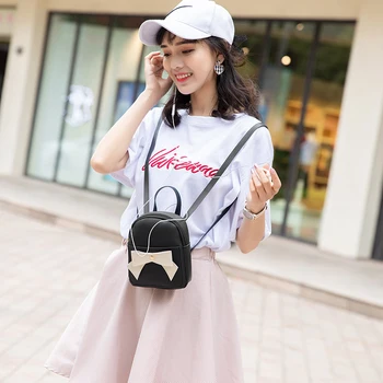 

Simple Casual Female Mini Backpack High-end Elegant Fashion Bowknot Zipper PU Leather Small School Bag For Girl