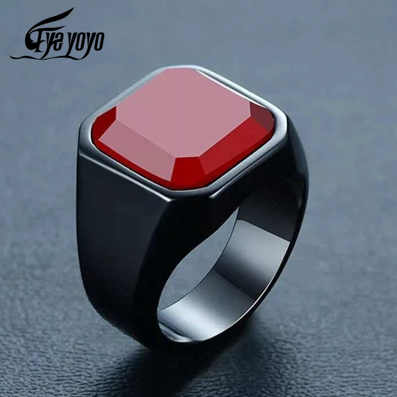 EyeYoYo винтажное мужское квадратное Carnelian Signet кольцо State Men t черное из нержавеющей