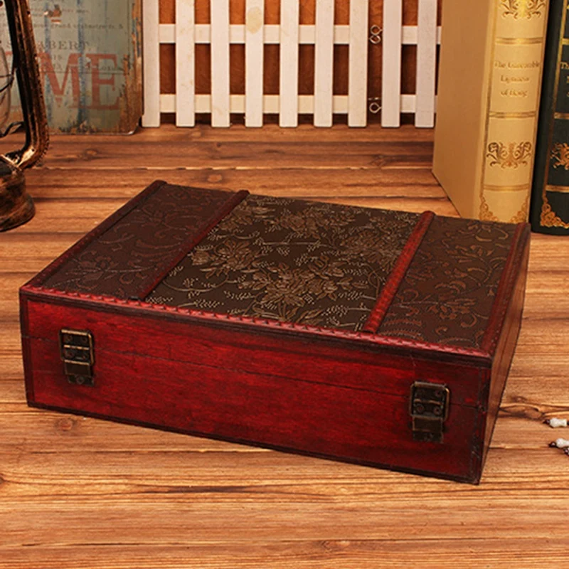Деревянная коробка для хранения ювелирных изделий большая винтажная деревянная коробка с металлическим замком Свадебная подарочная упаковка ручное настольное украшение