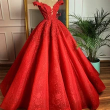 Robe De Soiree красное бальное платье вечерние платья с аппликациями роскошное платье с v-образным вырезом с плечом ТРАПЕЦИЕВИДНОЕ длинное официальное вечернее платье