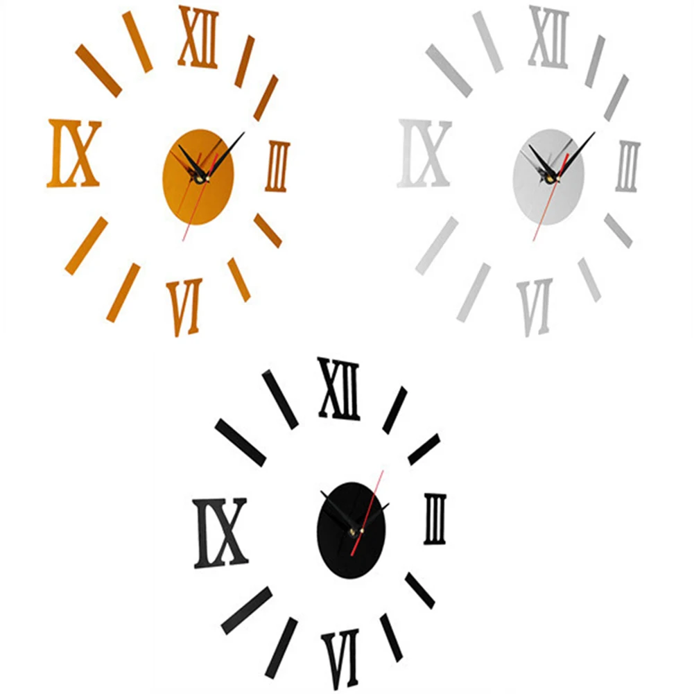 3D Acrylic Mirror Surface Roman Numerals Wall Clock Stickers Home DIY Decor 10WG