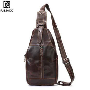 

F.N.JACK Business Men's Chest Bag locomotive Men's Head Layer Leather Small Messenger Bag Oil Wax Leather Waist Bag 2019