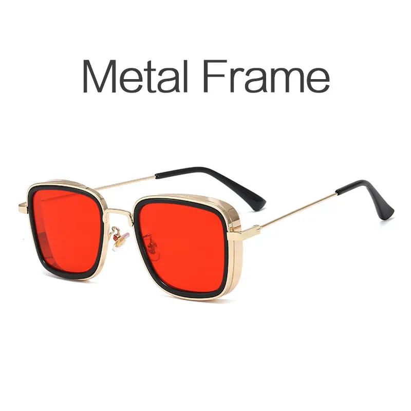 HUHAITANG Vintage Square Sunglasses Men Classic Steampunk Mens Sun Glasses For Women Luxury Brand Outdoor Shades Small Sunglases - Цвет линз: Gold Red