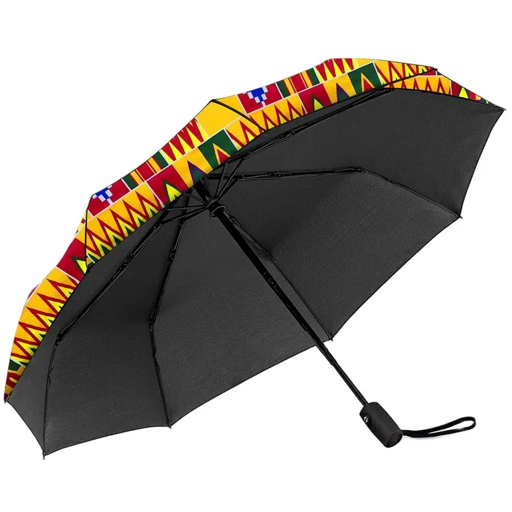 African Kent Printed Color Automatic Umbrella Folding Umbrella Three Fold Windproof Umbrella Travel Daily