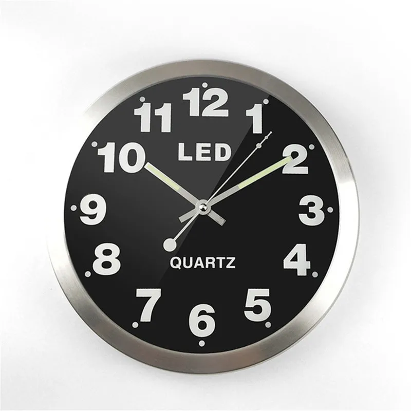 12-дюймовый простой цифрового металлического подшипника светодиодный настенные часы модные креативные кварцевые настенные часы для гостиной бесшумные светящиеся спальни часы - Цвет: 244--slver