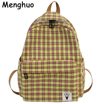 

Menghuo Women Plaid Bag Female Student College Wind Plaid Canvas Travel Backpack Fashion School Bags New Women Bag Mochilas