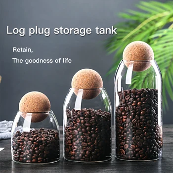 

Transparent Glass Sealed Can Storage Tank Food Grains Storage Jar Creative Round Cork Tea Coffee Beans Candy Food Containers