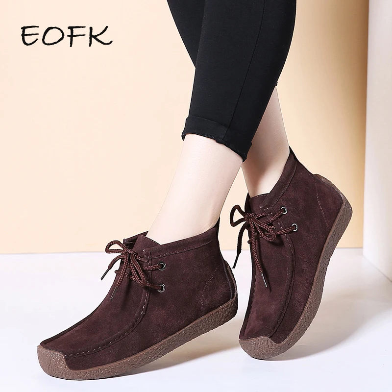 

EOFK Women Boots Winter Women's Shoes Woman Warm Short Plush High Top Suede Leather Sneakers Fashion Lace Up Female Casual Boots