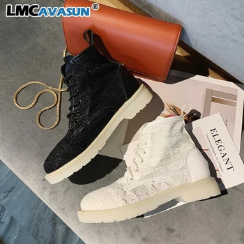 

LMCAVASUN Platform Boots Korea Women Ankle Boots Mesh Breathable SUMMER Boots Flat Thick Bottom Botas Feminina Bottes Femme