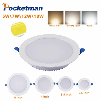 

1pcs/lot Dimmable Ultra thin 5W/ 9W / 12W /18W LED Ceiling Recessed Grid Downlight / Slim Round/Square Panel Light Gift Box