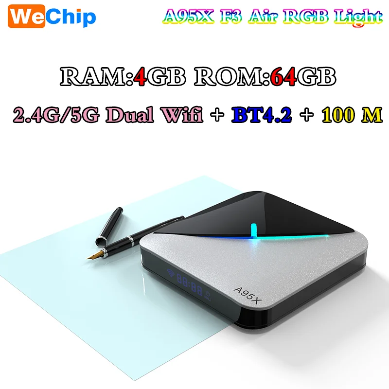 A95X F3 Air RGB светильник Android 9,0 Smart tv Box 2,4G/5G WifI 4 Гб 64 ГБ 32 ГБ X 2G16G Amlogic S905X3 беспроводной BT4.2 HD Отт - Цвет: 4GB64GB