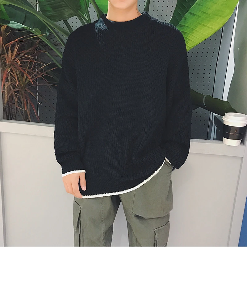 Winter New Sweater Men Warm Fashion Solid Color Casual O-neck Sweater Pullover Man Streetwear Wild Loose Long-sleeved Sweater