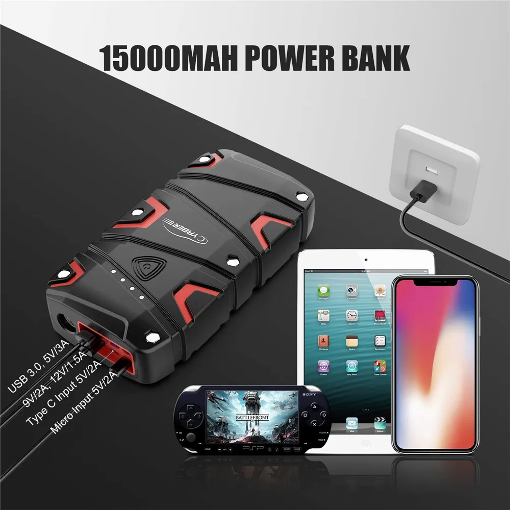 Yaber стартер 1200A аварийный автомобиль аккумулятор 15000 мАч Power Bank авто усилитель IP68