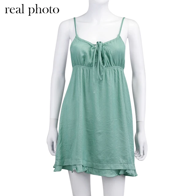 ALLNeon 90s Fashion Drawstring Lace-up Ruffles Short Dresses Y2K Streetwear Backless Strapled Milk Maid Dress Green A-line 2021 5