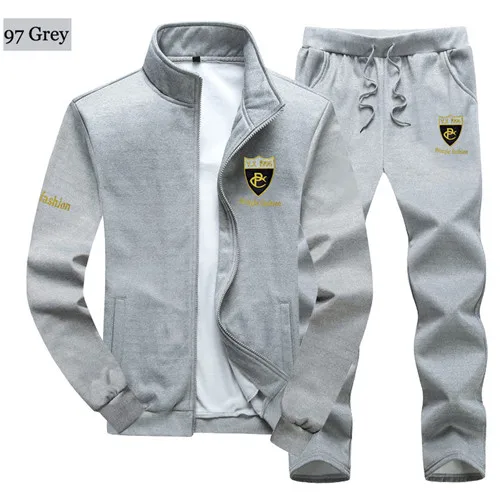97 grey Мужские спортивные костюмы размера плюс 7XL 8XL 9XL, мужские спортивные костюмы, осенне-зимняя Модная хлопковая куртка+ спортивные штаны, мужские спортивные костюмы - Цвет: 97 grey
