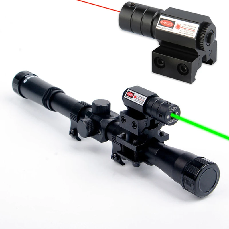 Sporting Goods Tactical 4x20 Air Gun Rifle Optics Scope &Red Laser