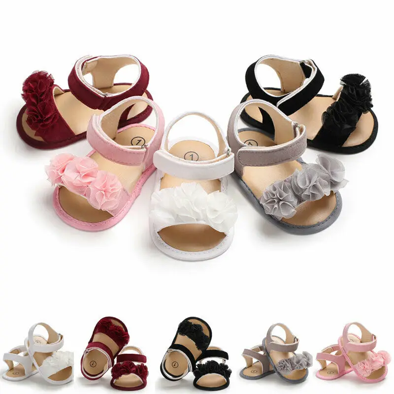 Сандалии с цветочным рисунком для новорожденных девочек; летняя повседневная обувь для новорожденных; 0-18 месяцев