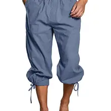 Китайский стиль, мужские летние модные простые повседневные укороченные брюки с карманами, мужские дорожные брюки с поясом