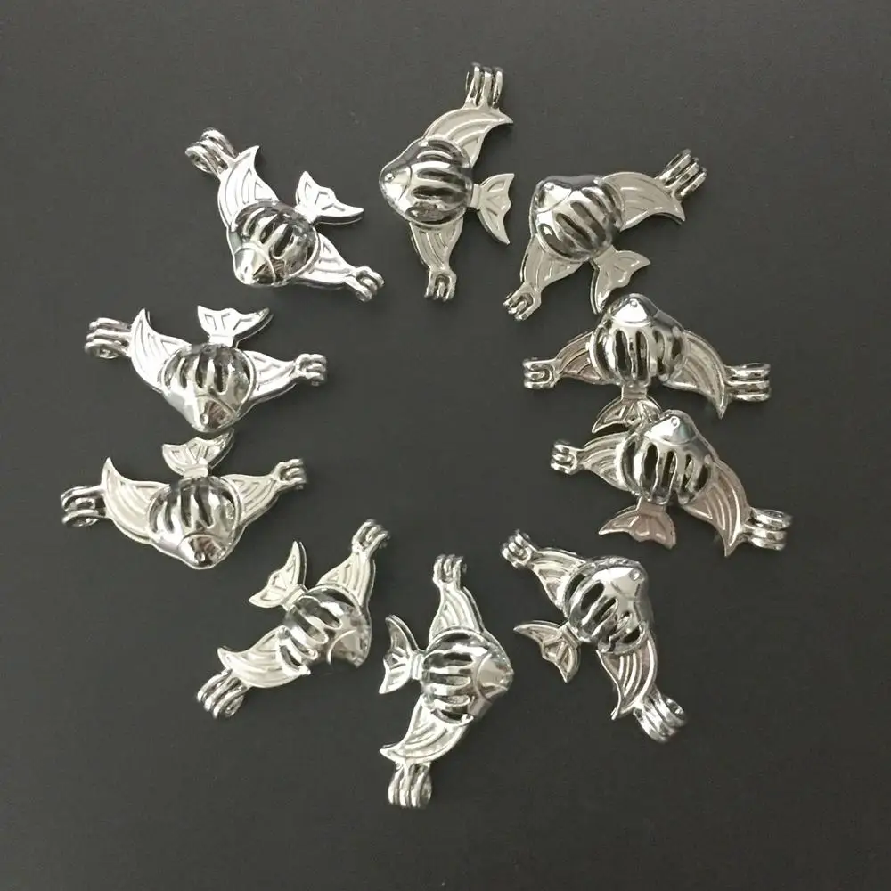 10 шт. Серебряный тон маленькая рыбка дизайн жемчужная клетка кулон духи эфирные