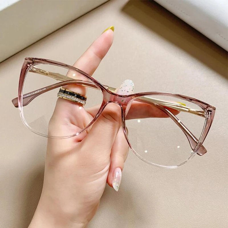 New Fashion Vintage Gradient Eyeglasses For Nearsightedness Anti Blue Light Myopia Unique White Legs Cat Eye Glasses Frame 2
