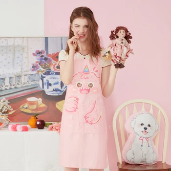 

Monster net red home design apron, kitchen, stain resistant, fresh cotton and hemp waterproof smock couple