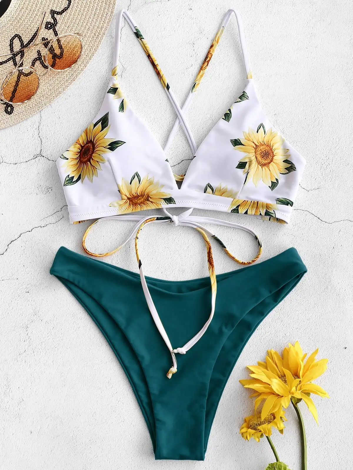 Sunflower Printed Bikini Set Sexy Swimwear Women Mujer Push Up Padded Biquini Bathers Bandage Bathing Suit Swimsuit Bikini