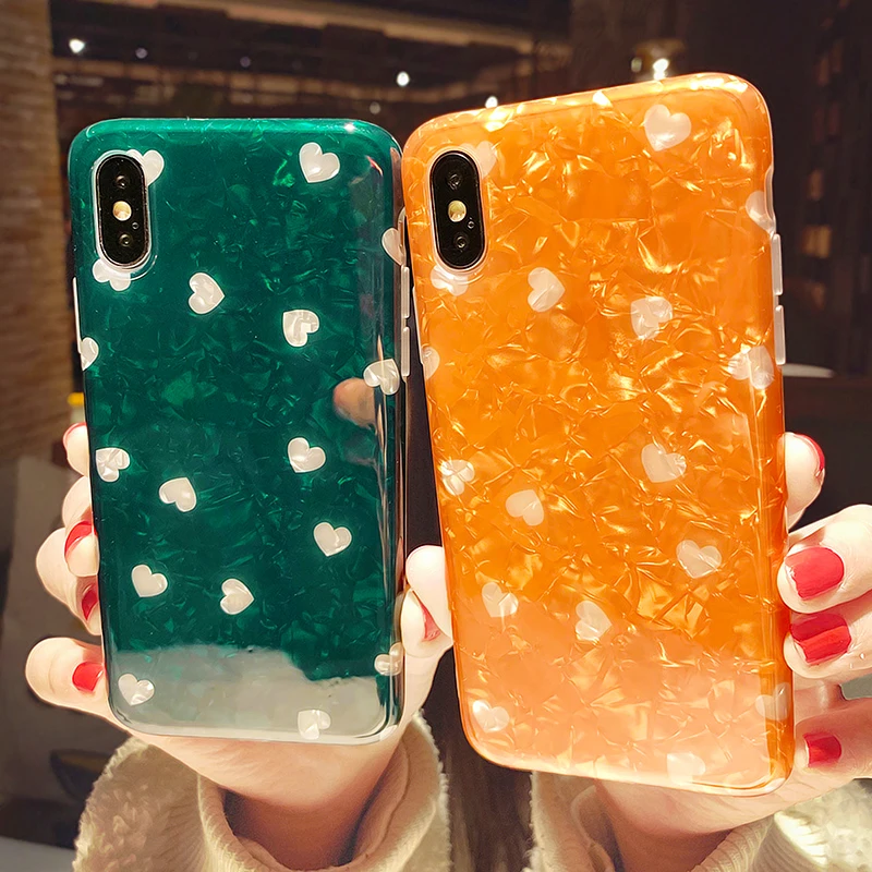 

Love Heart Glitter Shell Shining Case For iPhone X XR XS Max Silicone Cover Heart Pattern Soft TPU Luxury IMD Glossy Phone Cases