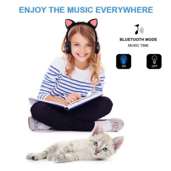 

1pc Cute Fashion ZW-19 Cat Ear Headset Colorful Light Folding Subwoofer Headset Wireless Bluetooth Sports Headset For Music Call