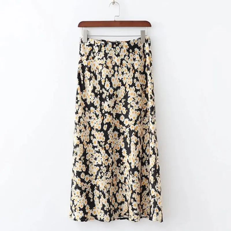 Летние длинные юбки женские с высокой талией прямые юбки с леопардовым принтом ромашки корейские милые юбки