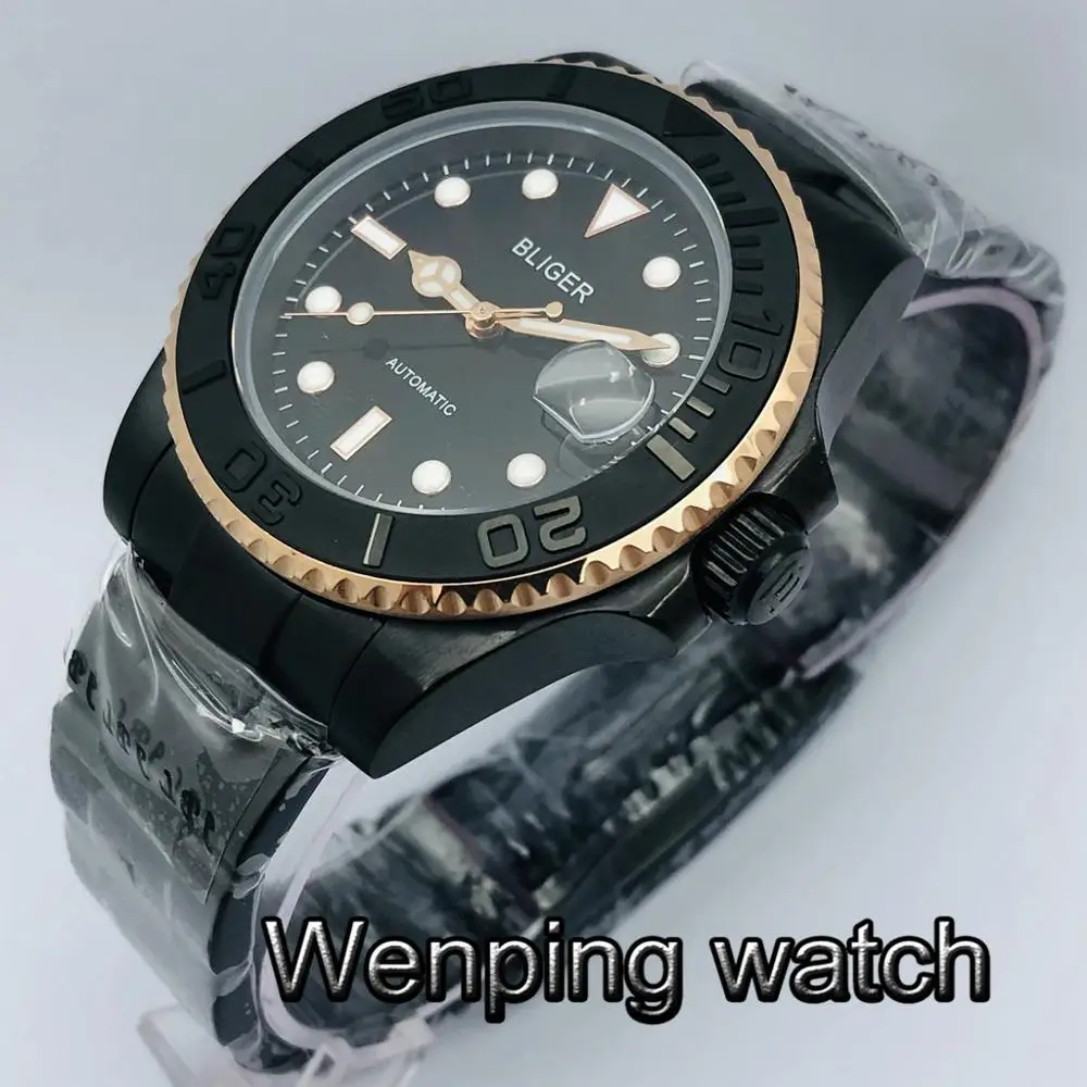 

Bliger 40mm Men's Top Luxury Mechanical Watch Black PVD Case Sapphire Glass Luminous 24 Jewelry NH35 Movement Automatic Watch